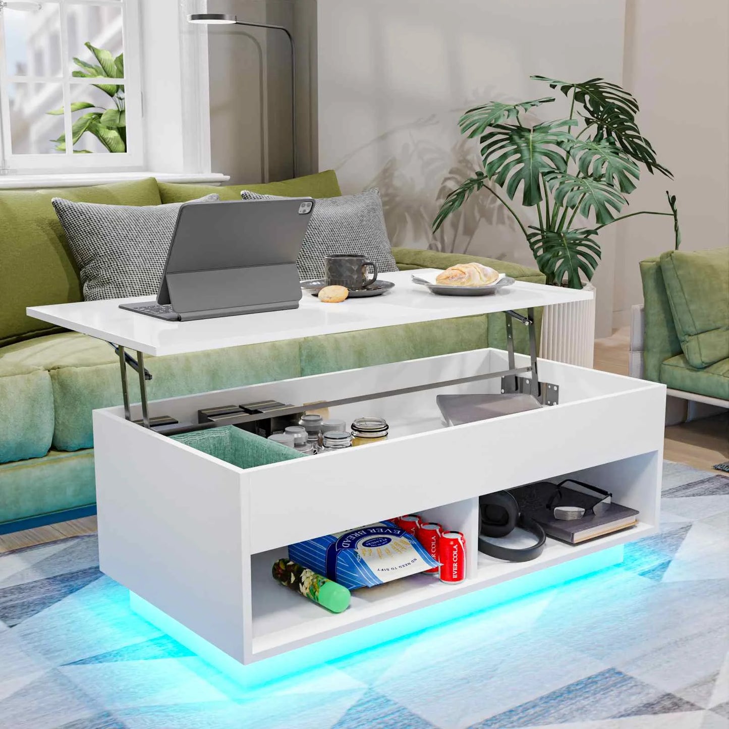 Modern Lift-Top Coffee Table with RGB Lights & Adjustable Height