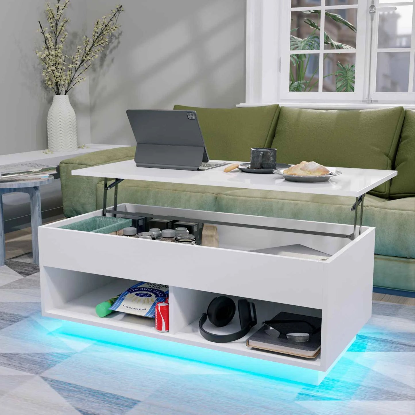 Modern Lift-Top Coffee Table with RGB Lights & Adjustable Height