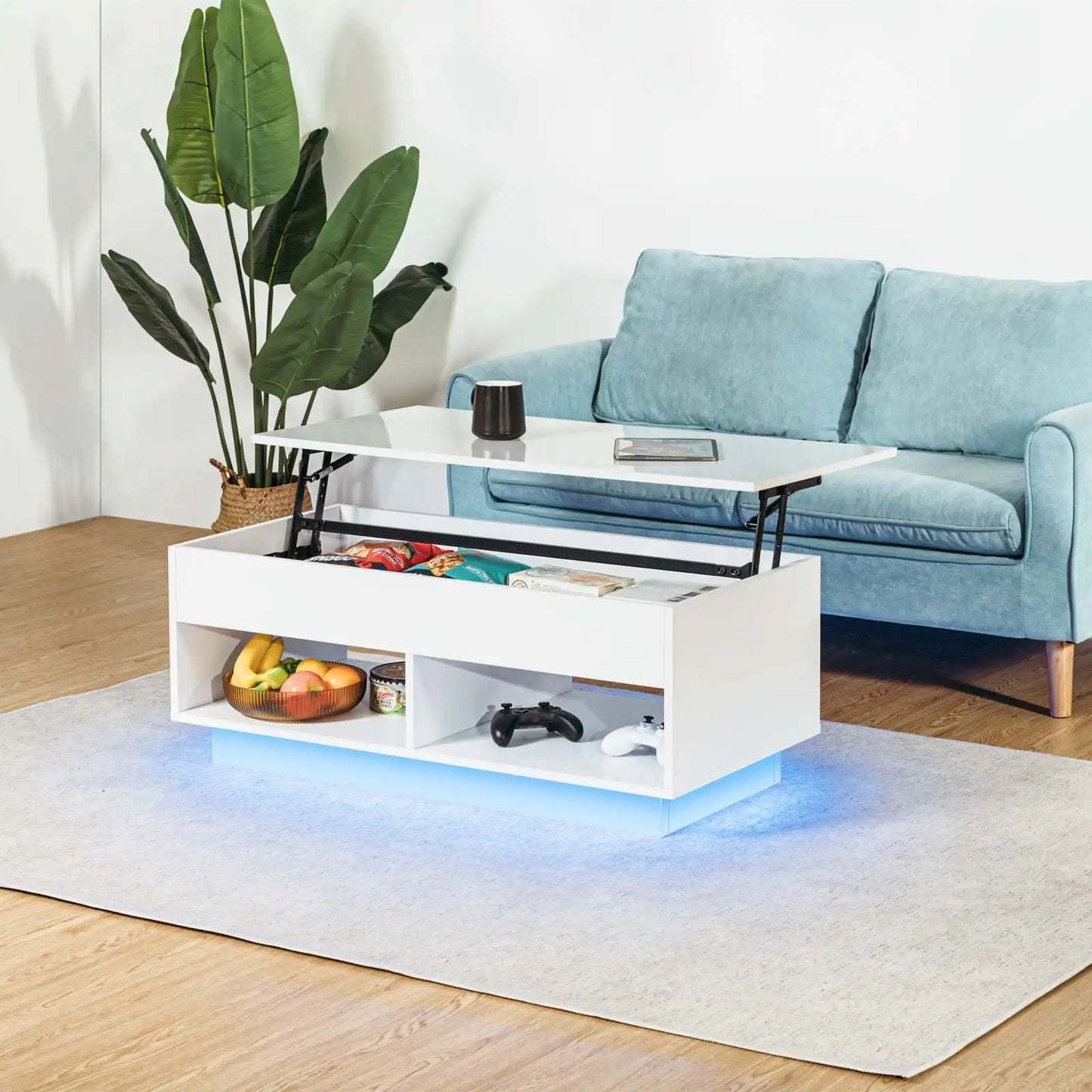 Modern Lift-Top Coffee Table with RGB Lights & Adjustable Height