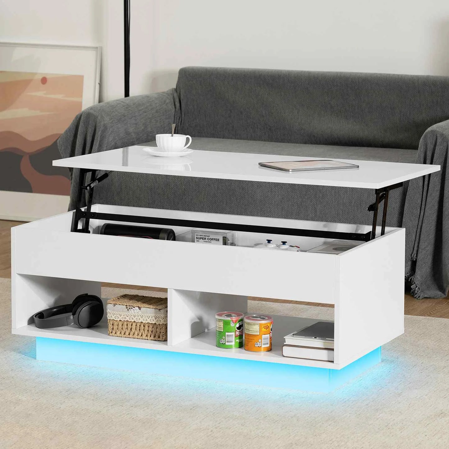 Modern Lift-Top Coffee Table with RGB Lights & Adjustable Height