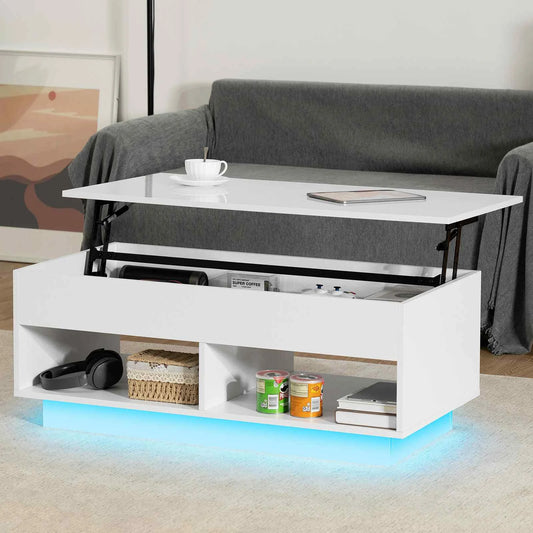 Modern Lift-Top Coffee Table with RGB Lights & Adjustable Height