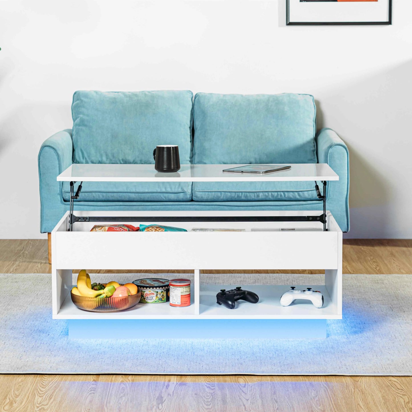 Modern Lift-Top Coffee Table with RGB Lights & Adjustable Height