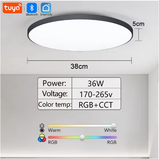 30W/36W Smart RGB LED Ceiling Light with Tuya App & Remote