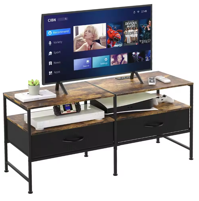 50-Inch TV Stand with Power Outlets | 3-Tier Entertainment Center