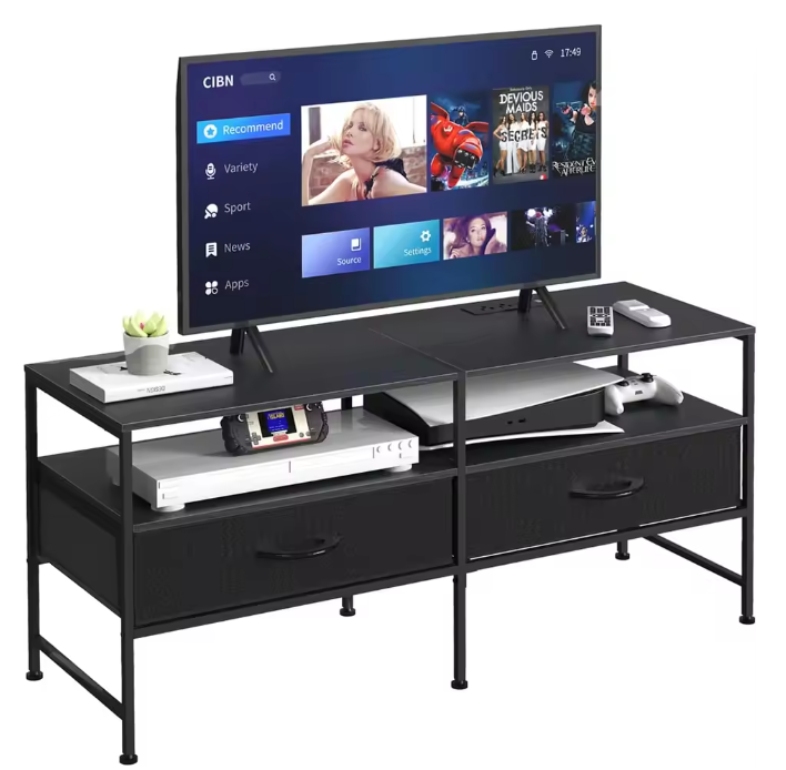 50-Inch TV Stand with Power Outlets | 3-Tier Entertainment Center