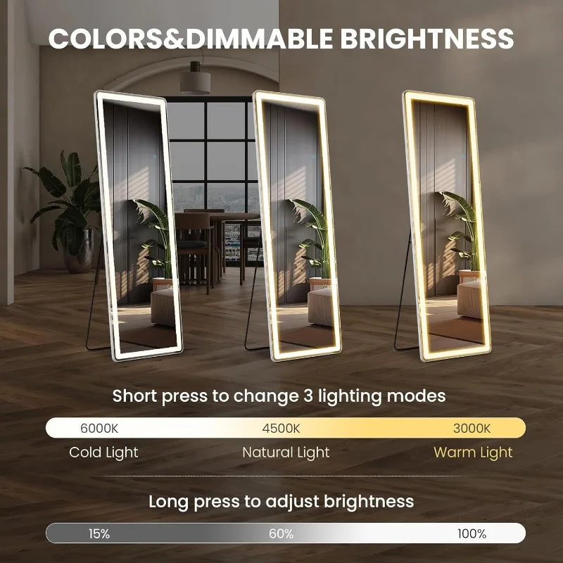 LED Full-Length Mirror with Dimming & 3 Color Lights