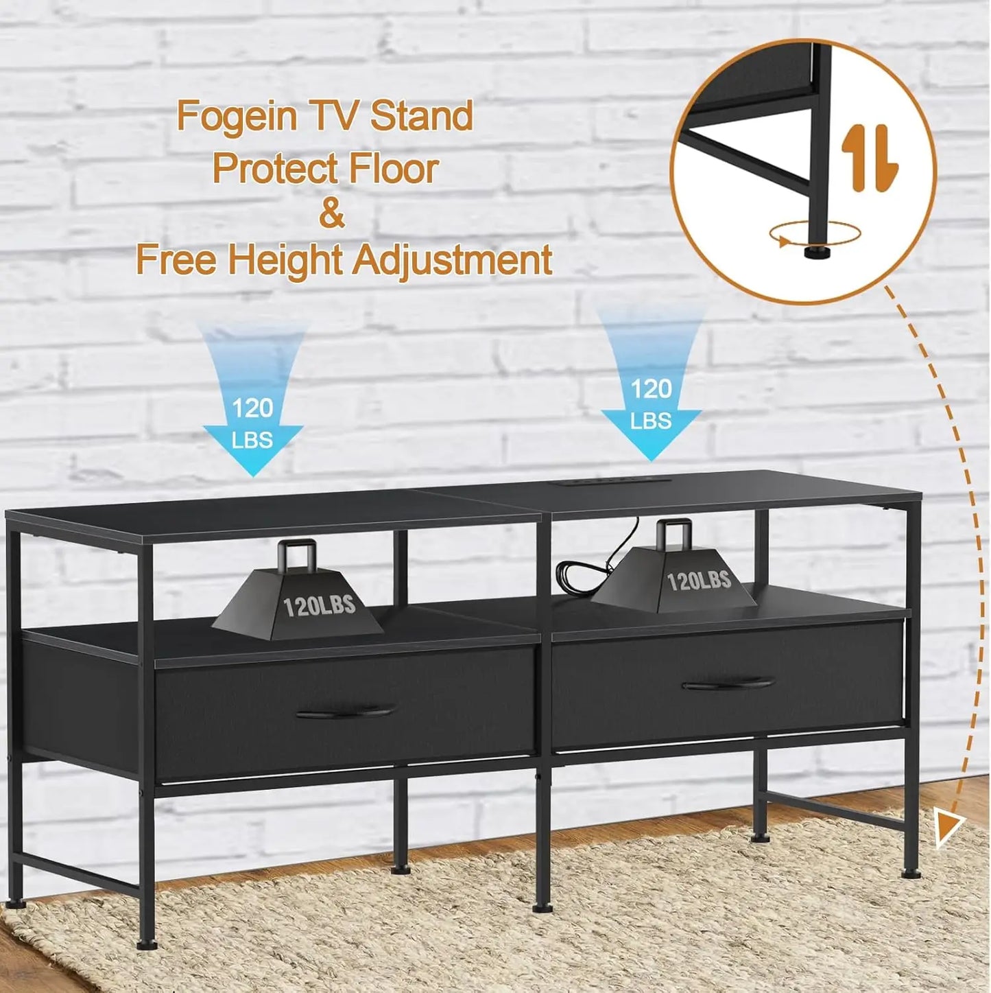 50-Inch TV Stand with Power Outlets | 3-Tier Entertainment Center