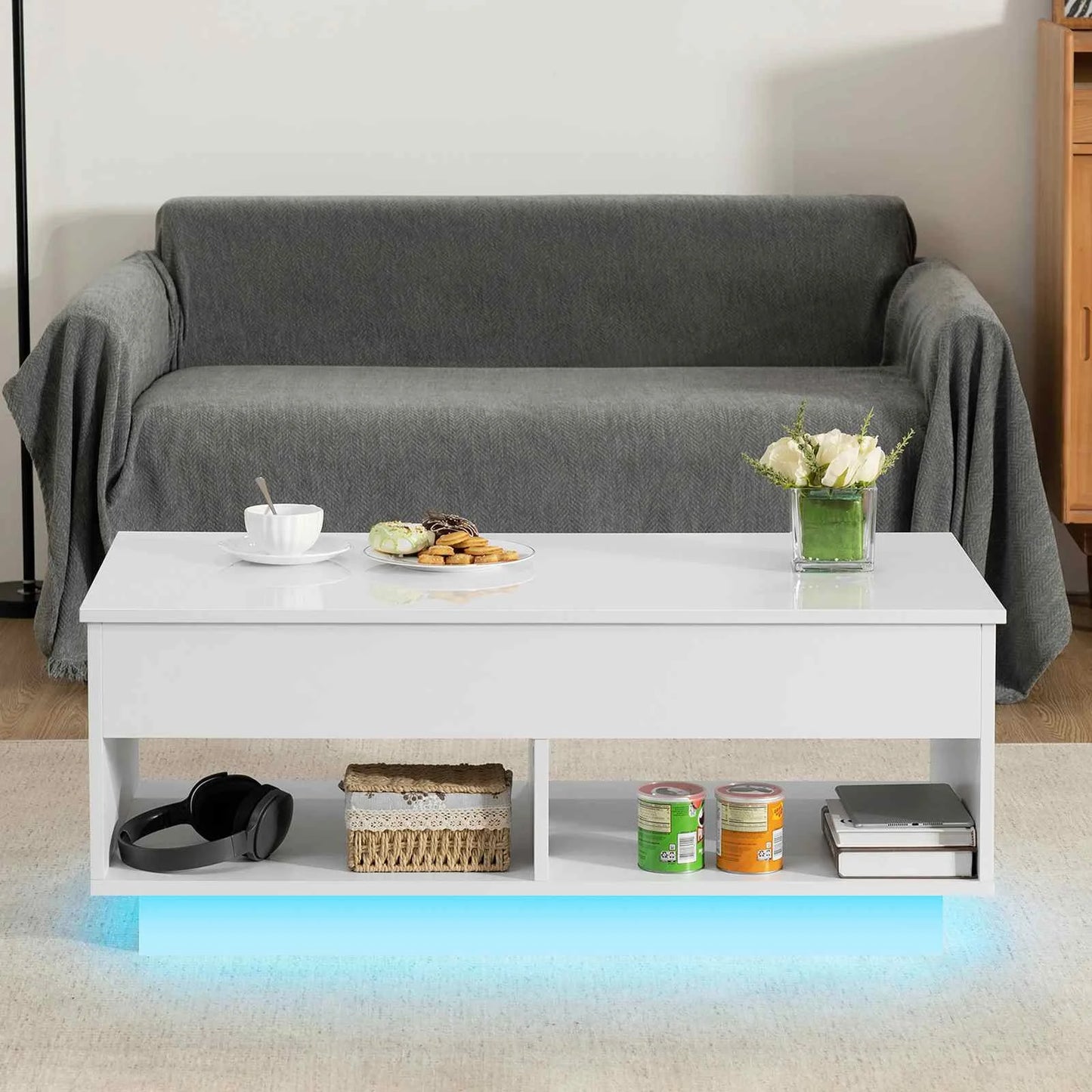 Modern Lift-Top Coffee Table with RGB Lights & Adjustable Height